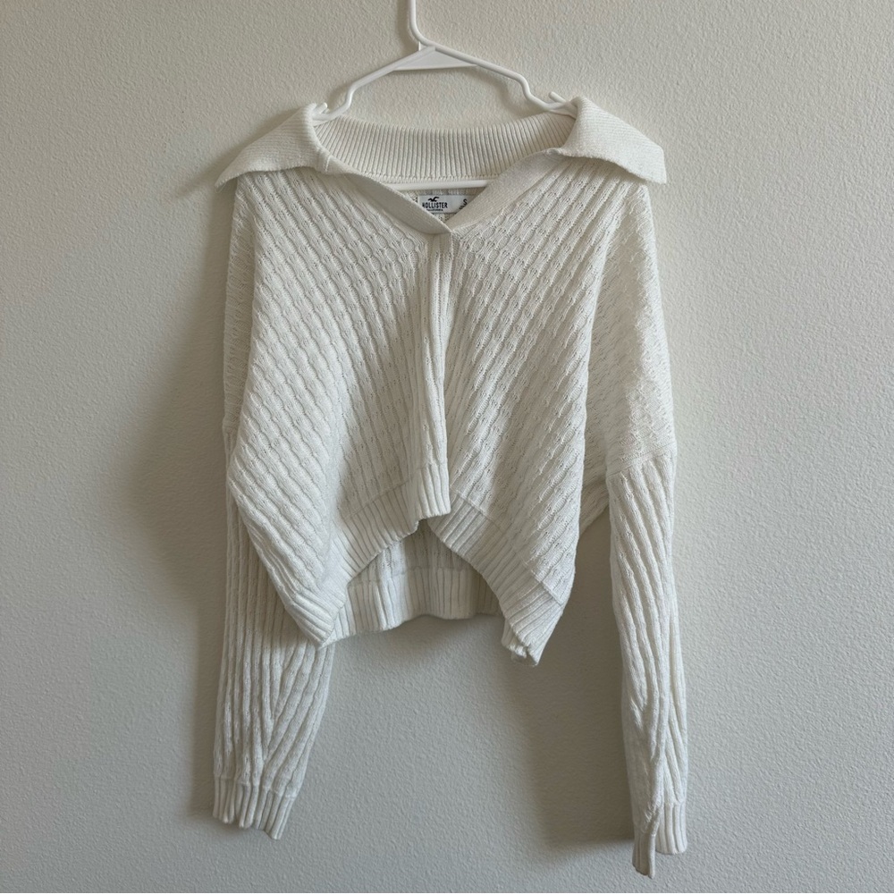 Hollister White Cable Knit Sweater